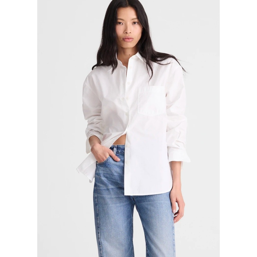 Madewell The Easy Shirt White Cotton Button Down Classic Capsule Wardrobe Size M